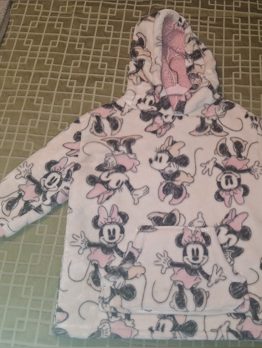 Disney Girls White and Pink Minnie Mouse Hooded Fleece Pullover